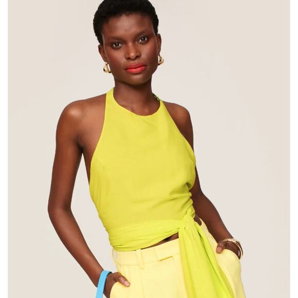 Esteban Cortazar Top Womens Small Green Tie Around Halter Jacquard - Picture 1 of 10